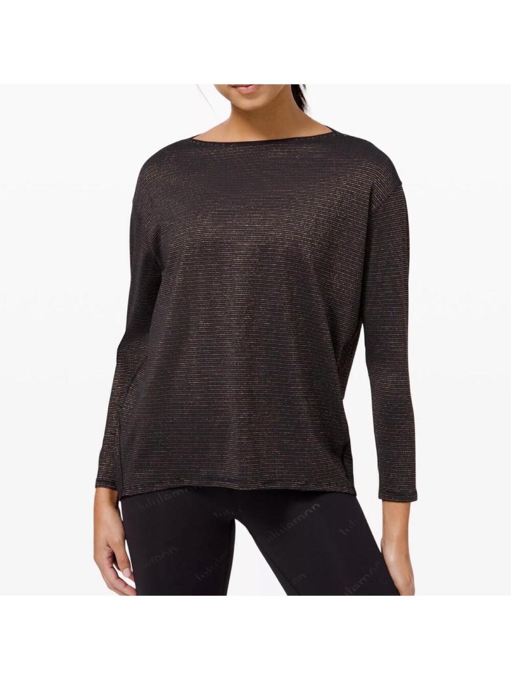 Lululemon Back In Action Long Sleeve Shine black & gold shimmer Size 12